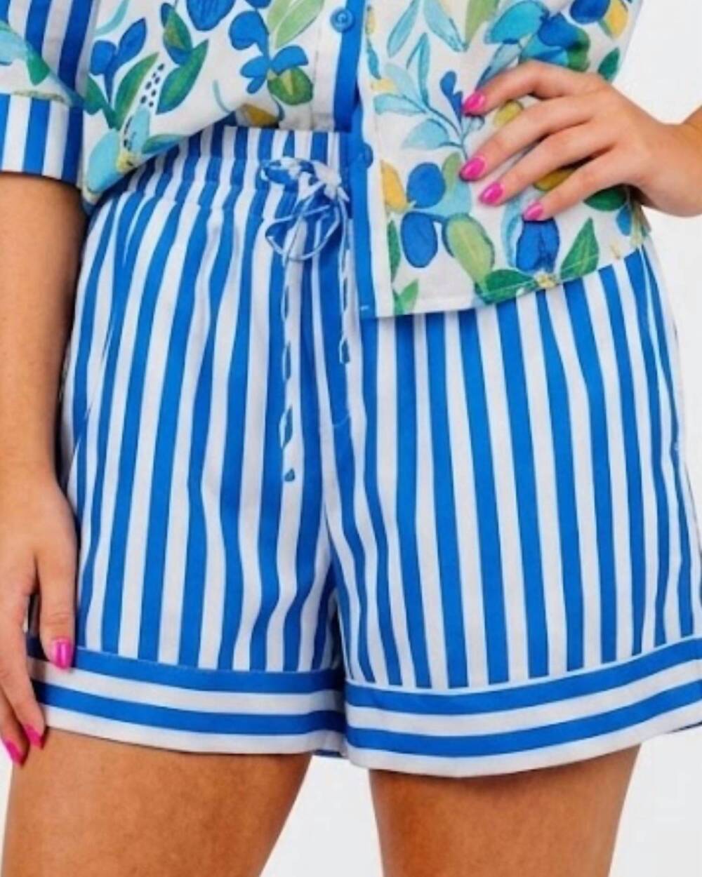 NEW JOY JOY cuffed pull on short in blue stripe